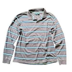 Junction West Stripe Long Sleeve Polo Shirt Men’s XL Brown Blue